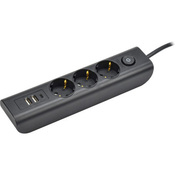 Удлинитель IEK MODERN У03В 3 розетки с заземляющим контактом + USBх3 2м 3х1мм2 16А/250В черный